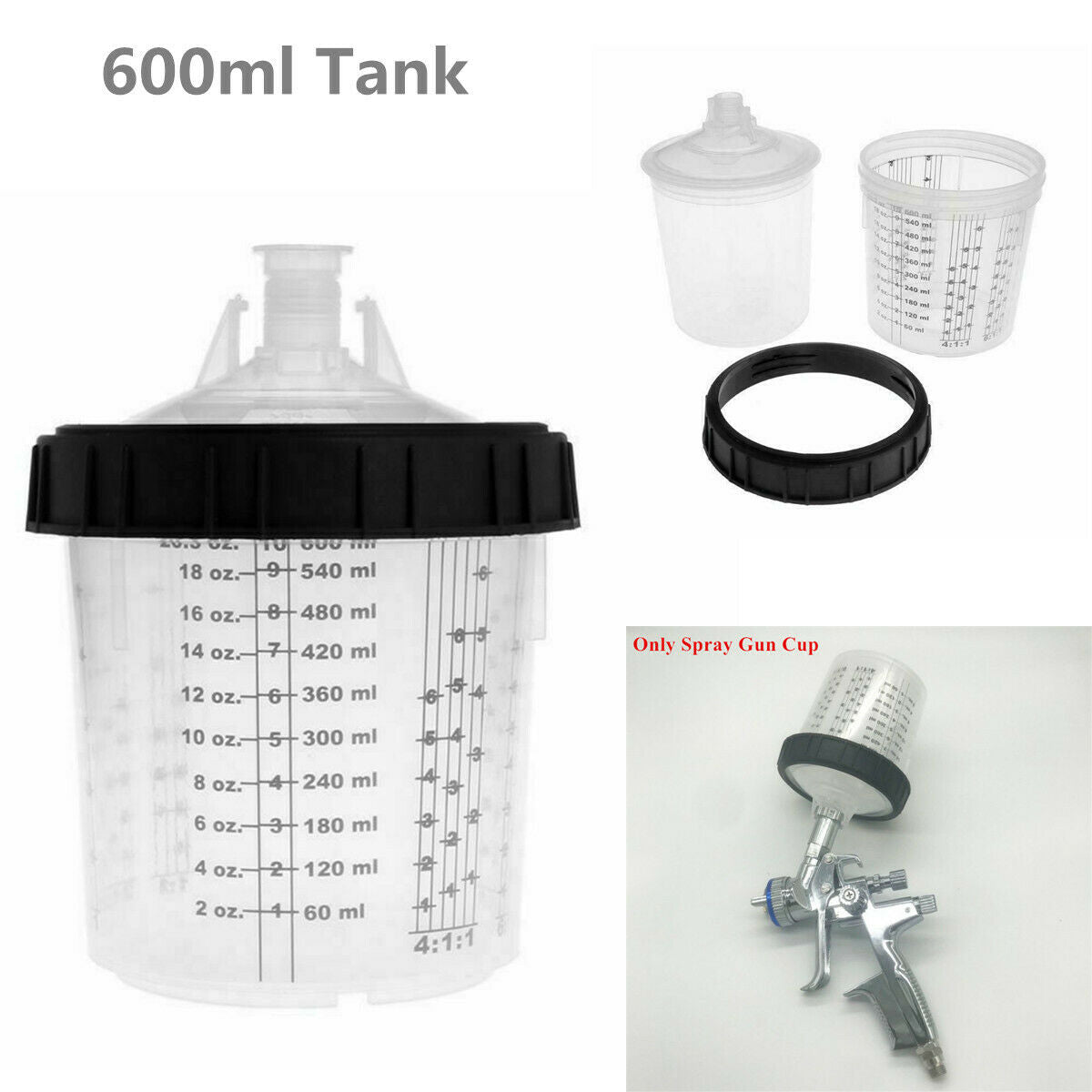 Disposable Paint Spray Gun Paint Mixing Cup PPS Quick Spraying Tank 600ml 22oz