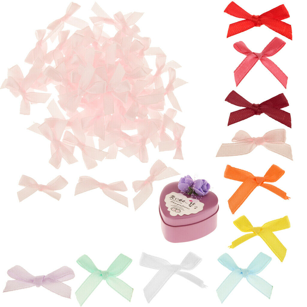 Prettyia 100X Satin Mini Ribbon Bows Party Gift Crafts Wedding Pre-Tied Bow