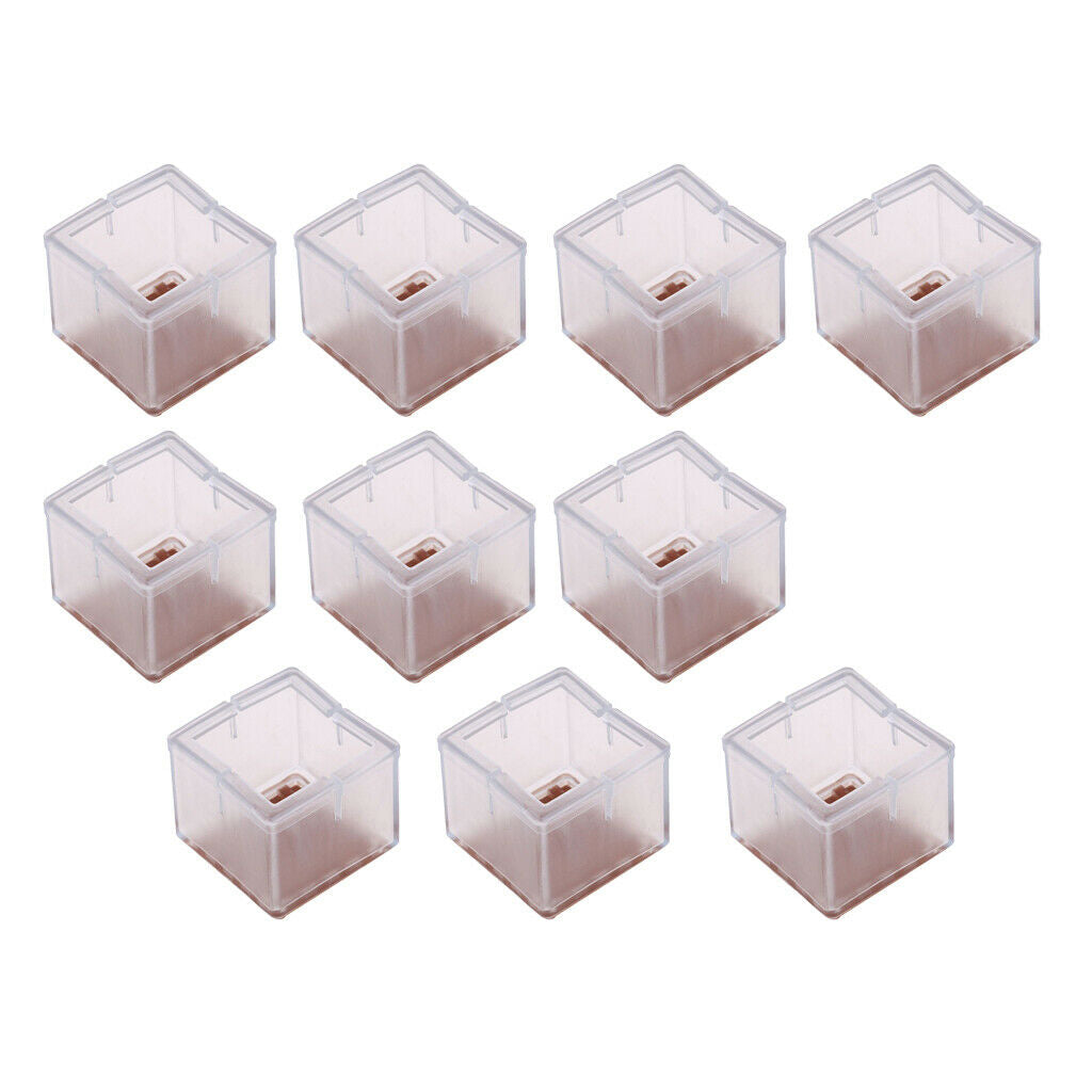 10 Chair Leg Caps Coffee Table Glides Rubber Ends Clear Square Leg 42-48mm