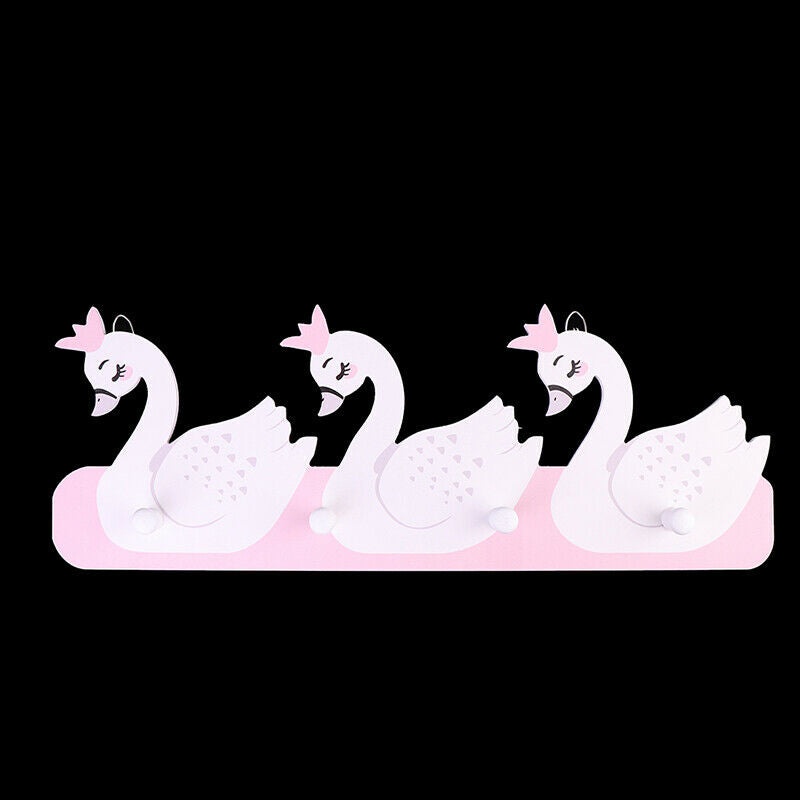 1pc Wooden Swan Shaped Hook Nordic Style Swan Princess Crown Wall Mounted HoBDA