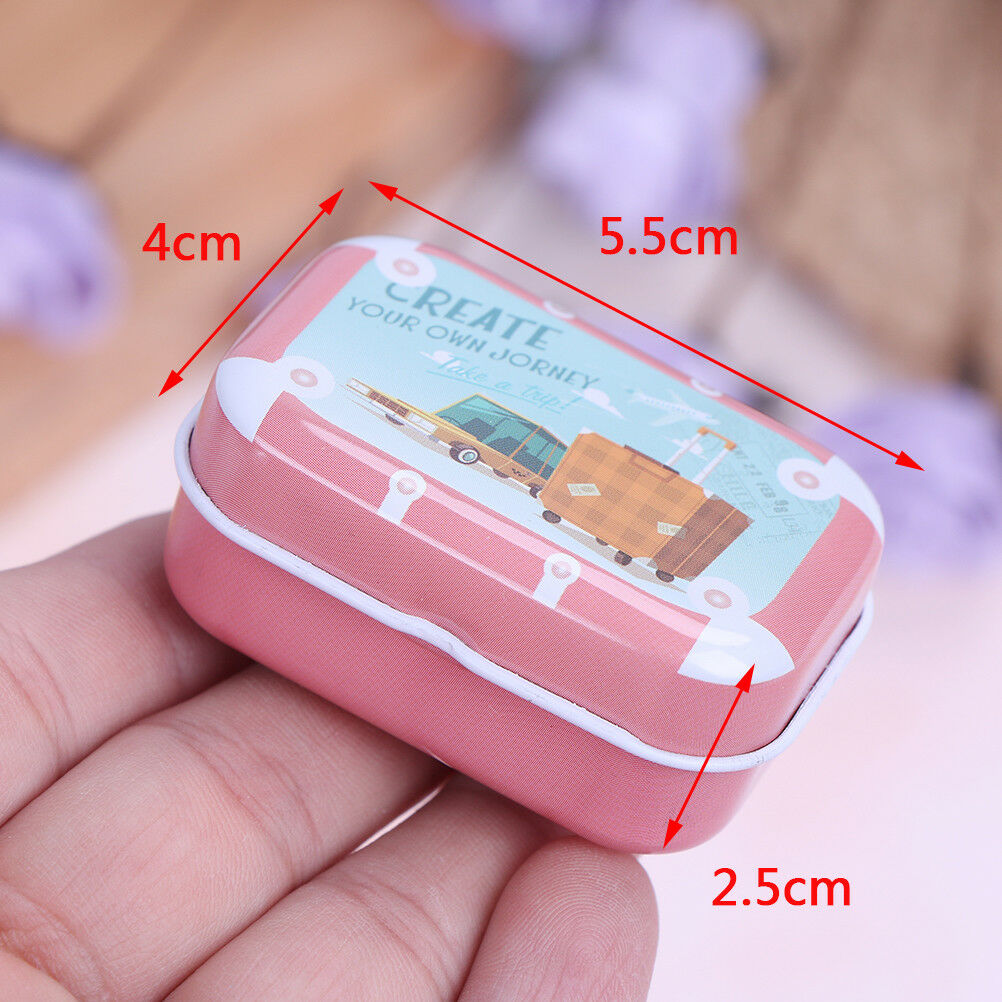 Mini tin trinket jewelry coin box tinplate storage case small rectangular-ran DD