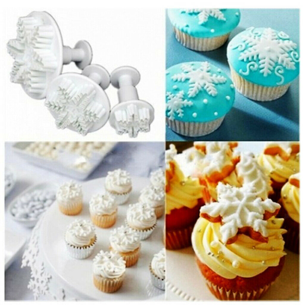 2x 3pcs Christmas Snowflake Fondant Cake Decorating Cutter Plunger Mold Tool DIY