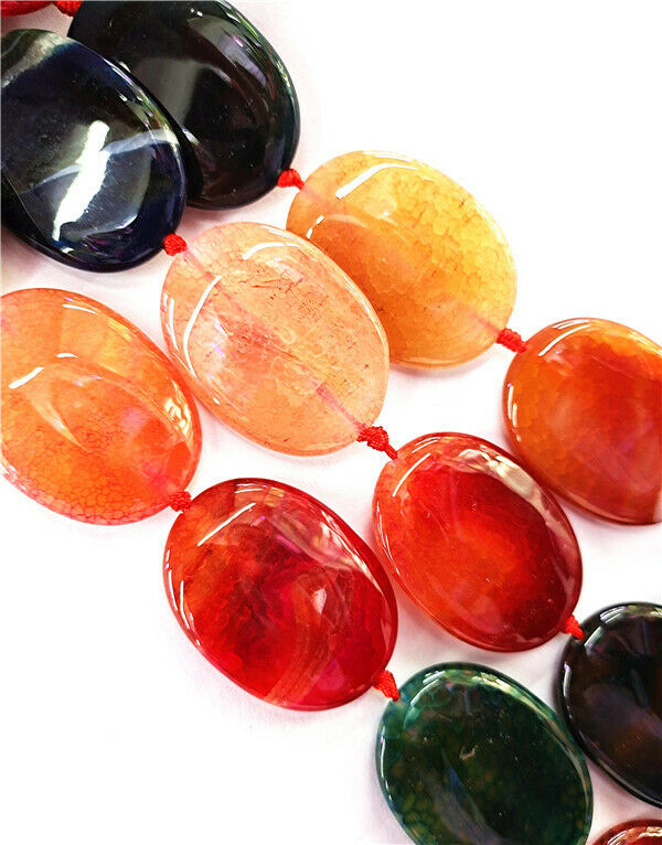1 Strand 40x30x17mm Colorful Dragon Veins Agate Oval Loose Beads 15.5inch HH8456