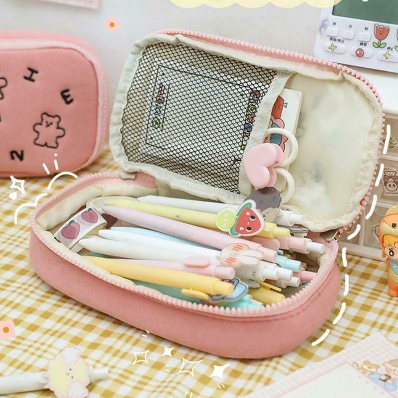 Cartoon Creative Bear Pencil Case Plush Embroidery for Students Home Office