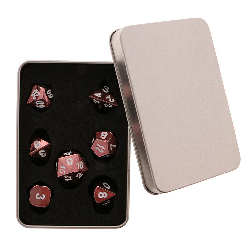 7Pieces Alloy Polyhedral Role Playing Game Dices with Box for TRPG Toys Pink