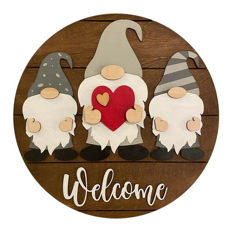 Gnome Door Hanger Seasonal Welcome Sign with Interchangeable Holiday Pieces E1A7