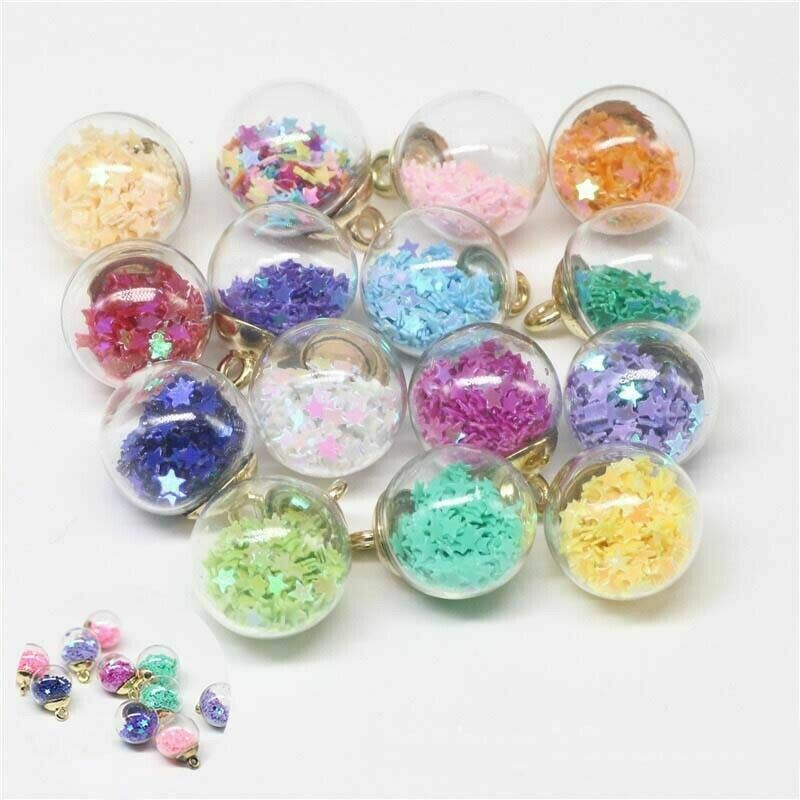20Pcs Mini Glass Ball Pendants Confetti DIY Making Round Transparent Jewelry Set