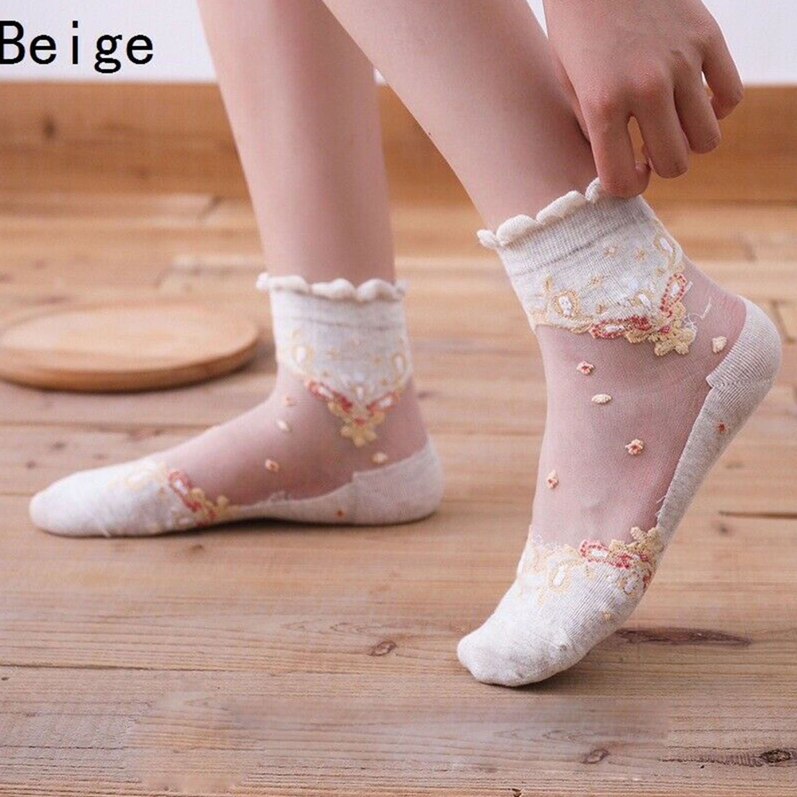 6 Pairs Ladies Floral Sheer Lace Ruffle Short Ankle Socks Lolita Cute Thin Socks