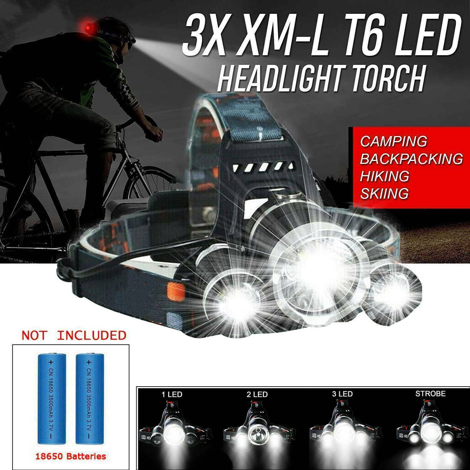 4-Modes 100000LM T6 LED Headlight Head Torch 18650 Flashlight Work Light Lamp US
