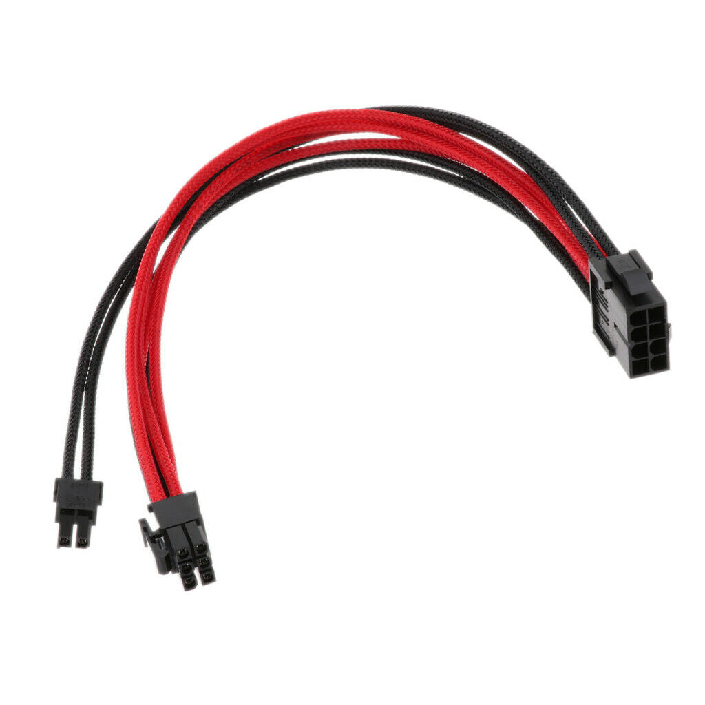Video Card VGA PCI-E 8Pin to 6+2pin Extension Cable Sleeved Black+Red 30cm