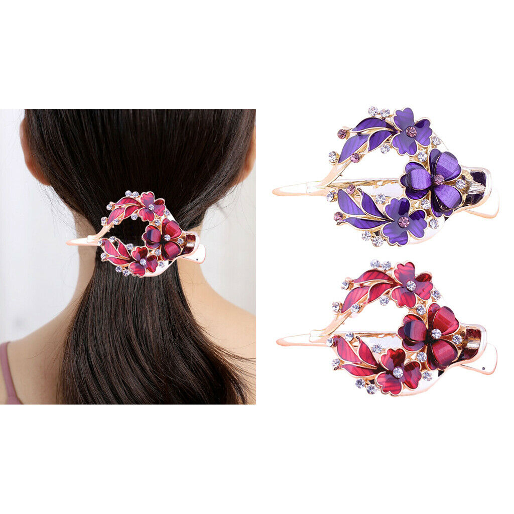 2pcs Lady Strong Floral Hair Clip Crystal Thin Hair Pin Clamp Hair Jewelry