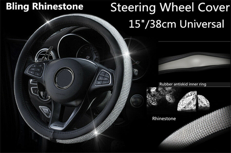 Universal 38cm Car Truck Steering Wheel Cover PU Leather Cool Bling Rhinestone