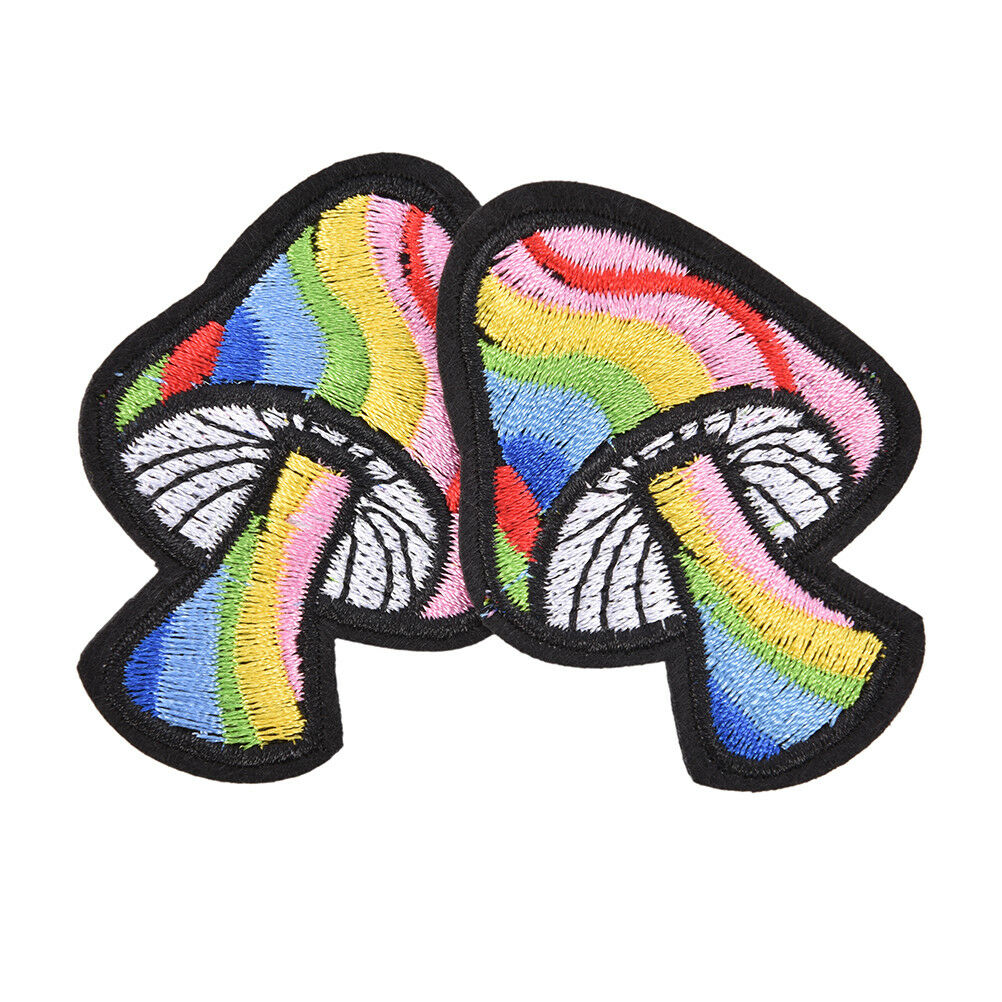 2Pcs Mushroom Retro 70's Hippie Love Peace Embroidered Applique Iron-on Pa.l8