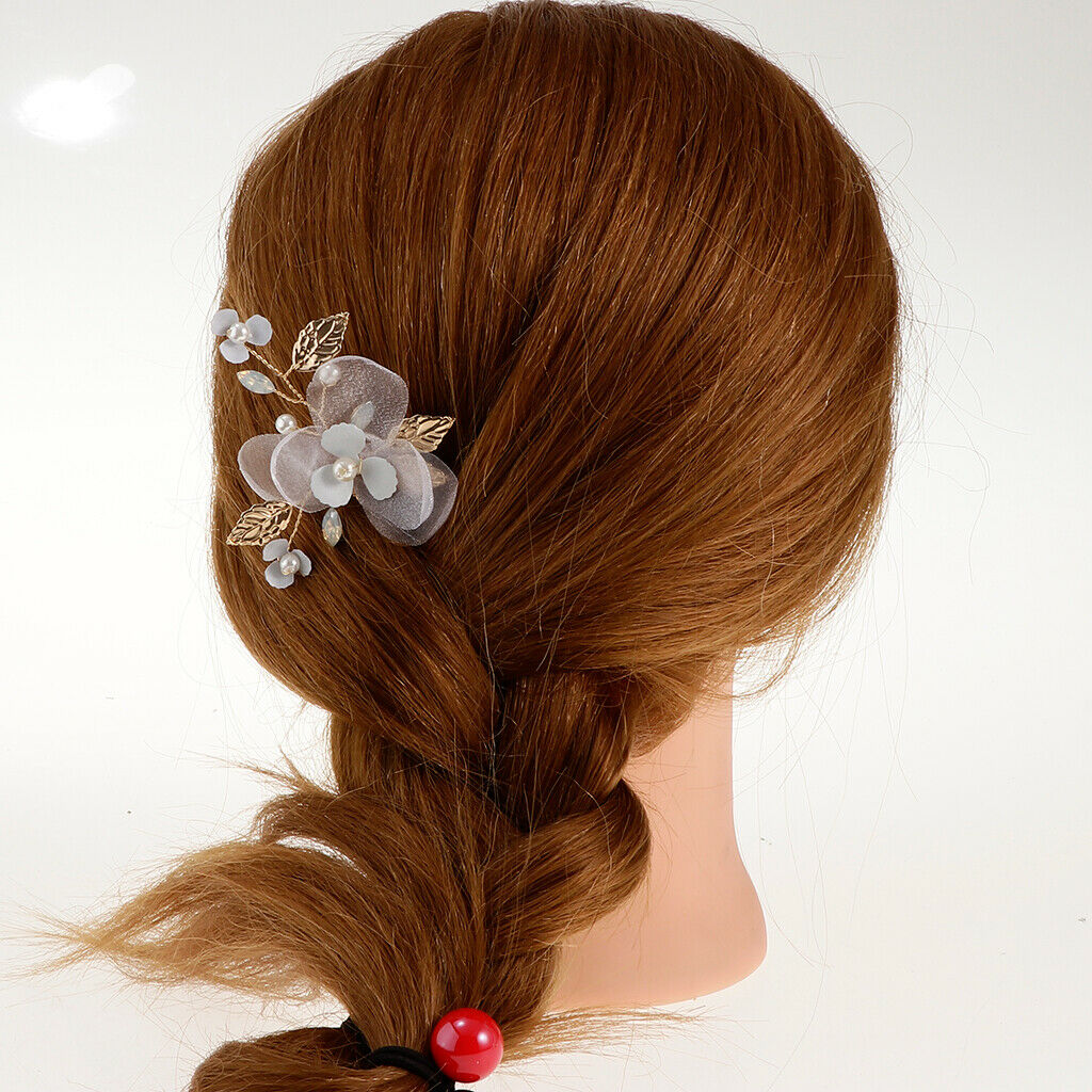 Elegant Artificial Pearls Leaf Flower Hair Pins Hair Stick Wedding Bridal