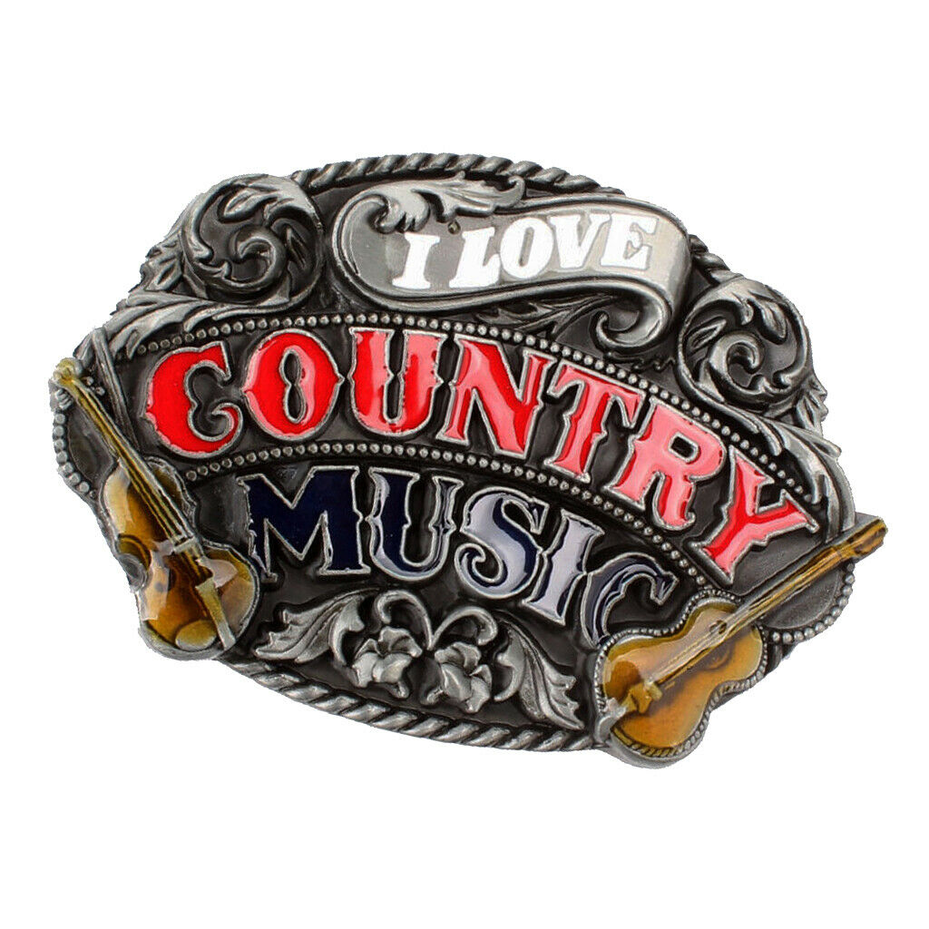Classic I Love Country Music Guitar Belt Buckle Western Cowboy Cowgirl