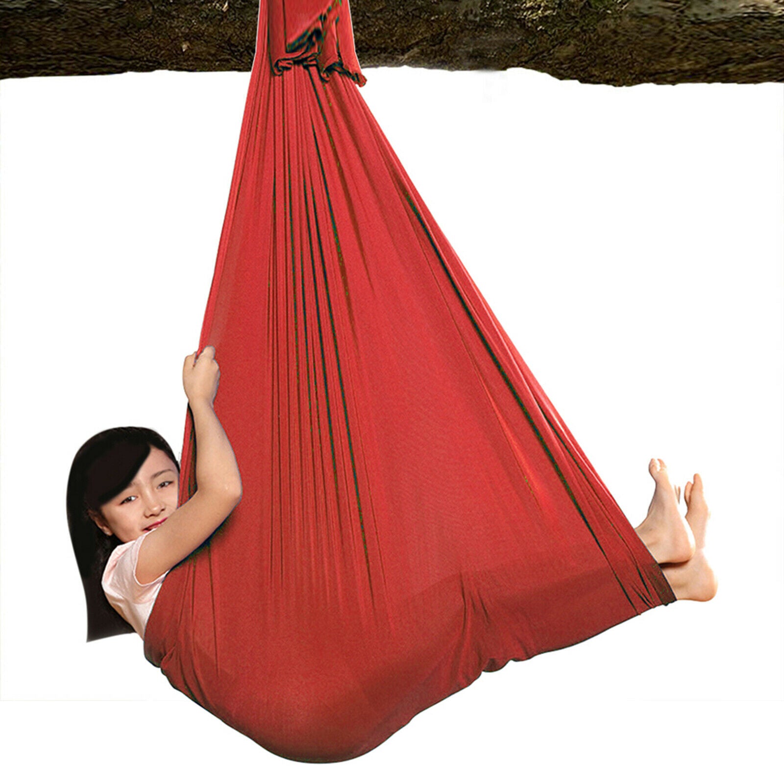 Kids Swing Hammock Hanging Pod Sensory Swing Carabiner Red