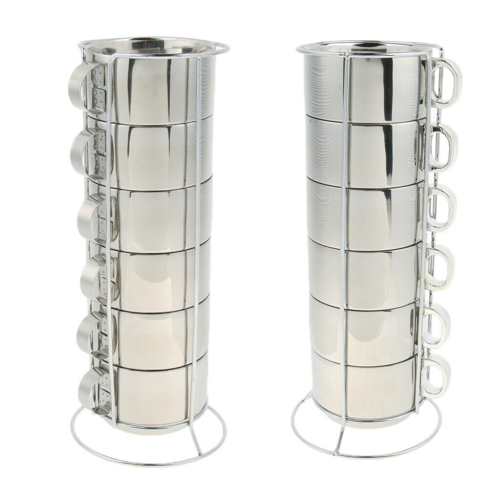 6pcs Stainless Steel Double Insulated Coffee Mug Water Tea Cup with Holder A