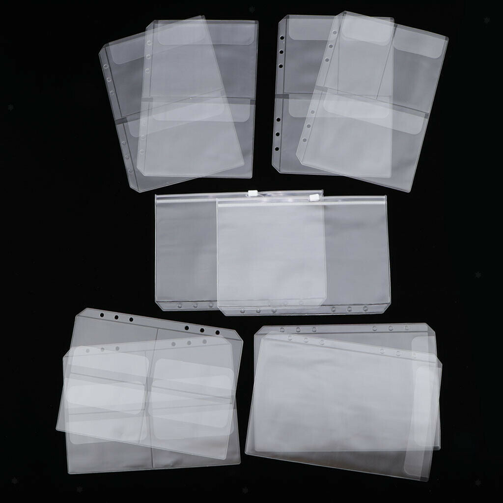 10Pcs A5 Clear PVC Binder Pockets Fit for 6 Rings Notebook Documents Cards