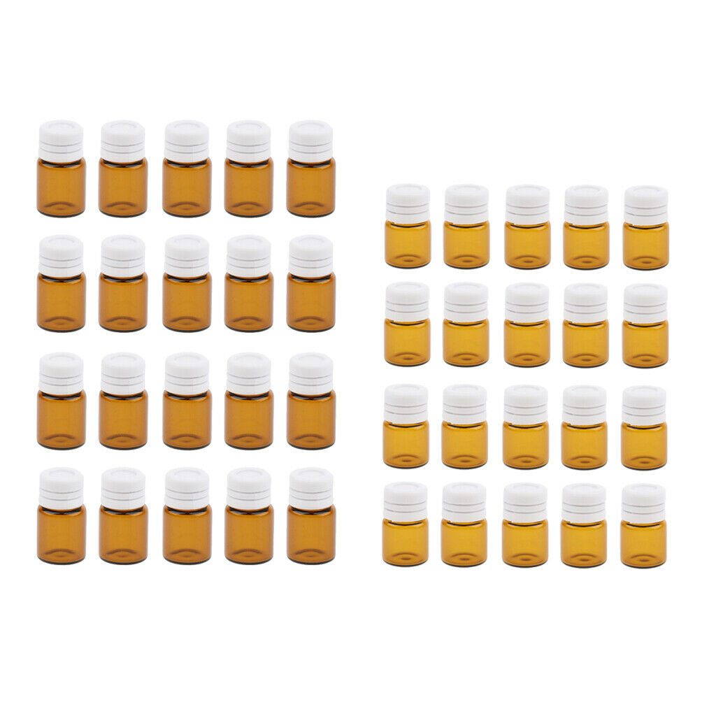 40 PCS Mini Amber Glass Vial Essential Oil Sample Bottles Containter 2ml/1ml