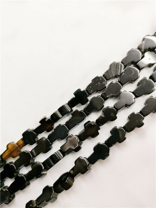 1 Strand 12x8x4mm Black Agate Cross Spacer Loose Beads DIY Jewelry 15.5inch HH87
