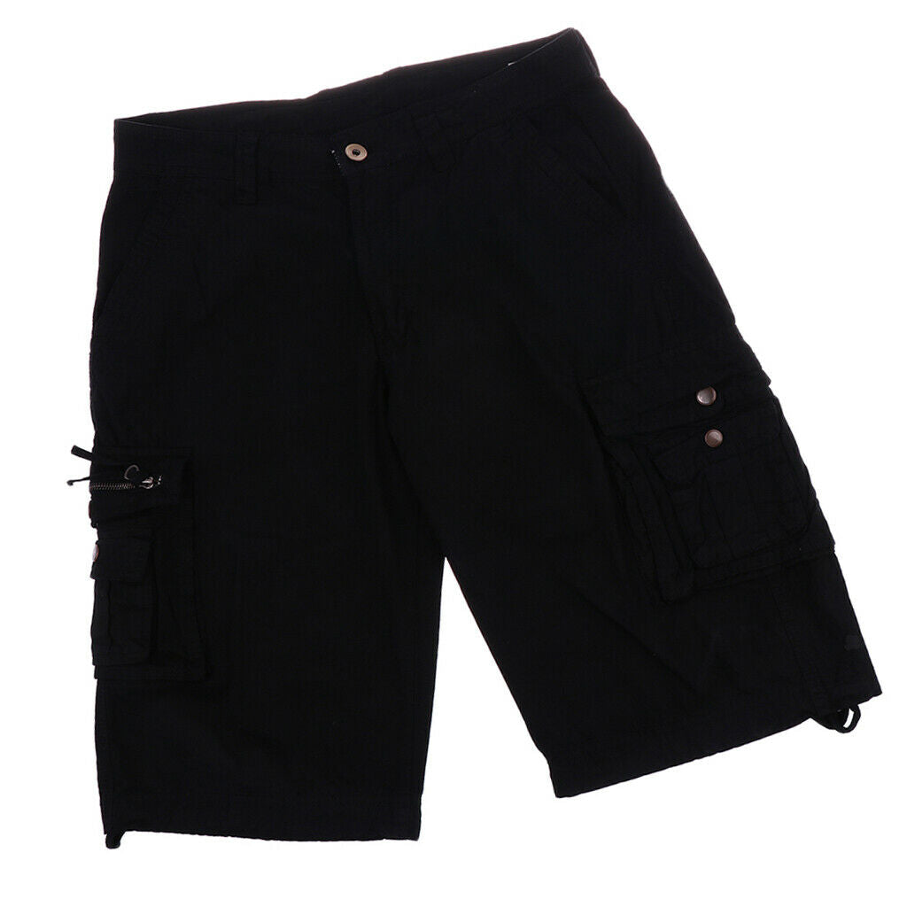 Men Short Trousers Clothes Outdoor Pants with Multi-pockets 34 Black