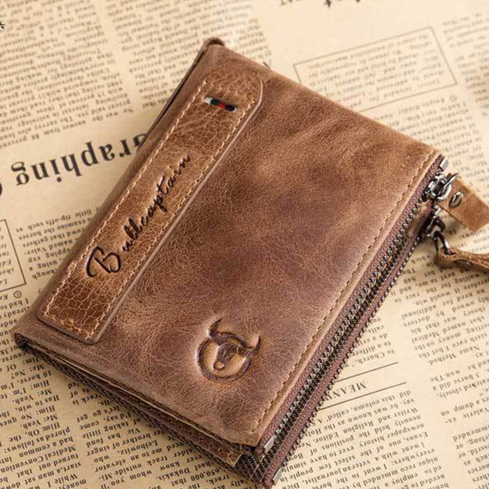 Men's Real Leather Purse Wallet Credit Card Holder Purse Brown