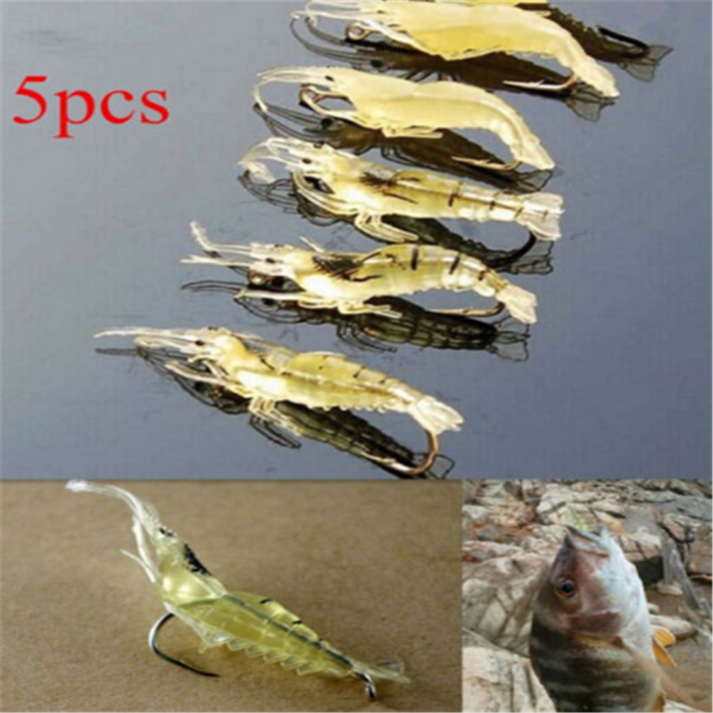 5PCS Soft Lures Bait Shrimp Fishing Simulation Prawn Saltwater Hooks Fish New