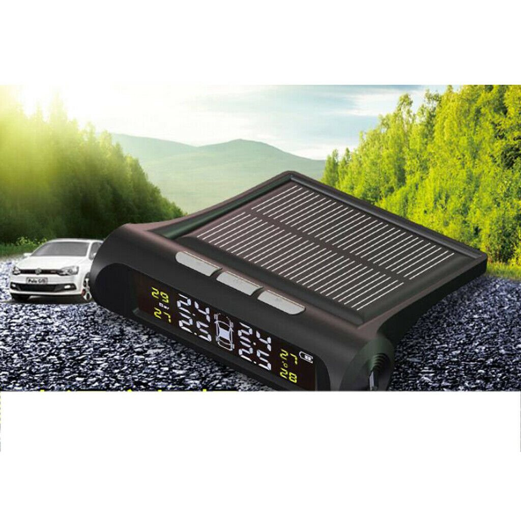 Solar Power Tire Pressure Monitoring System Automatic Alarm LCD Display