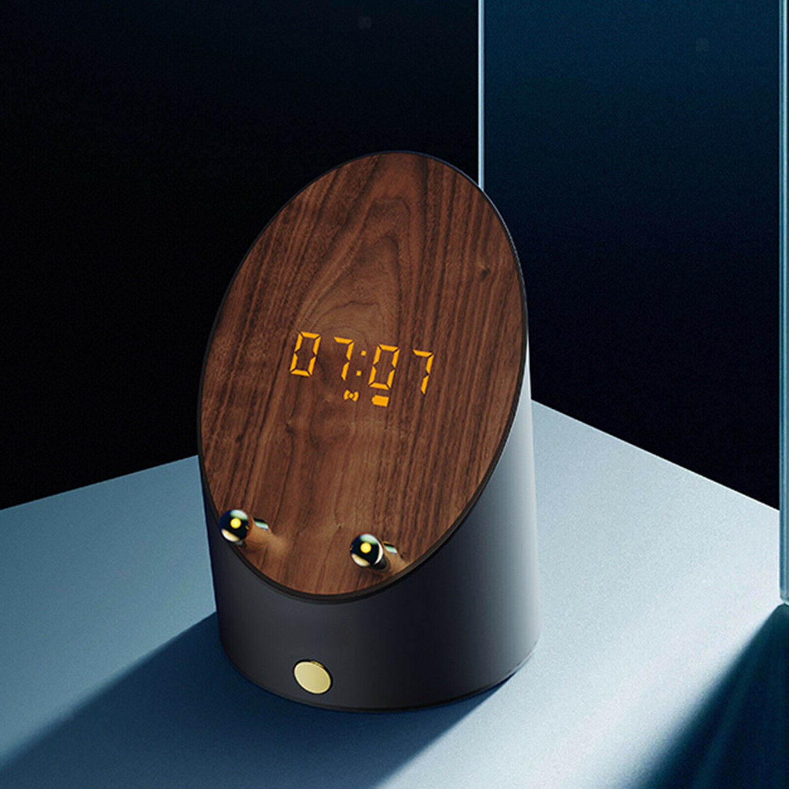 Wireless Speakers Cell Phone Stand Portable Clock Function Wood Screen