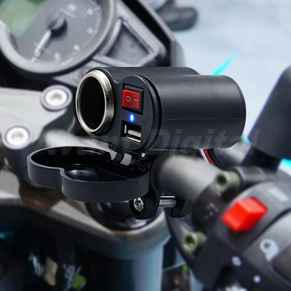 12V Motorcycle USB Charger Universal Waterproof Cigarette Lighter Socket&Switch