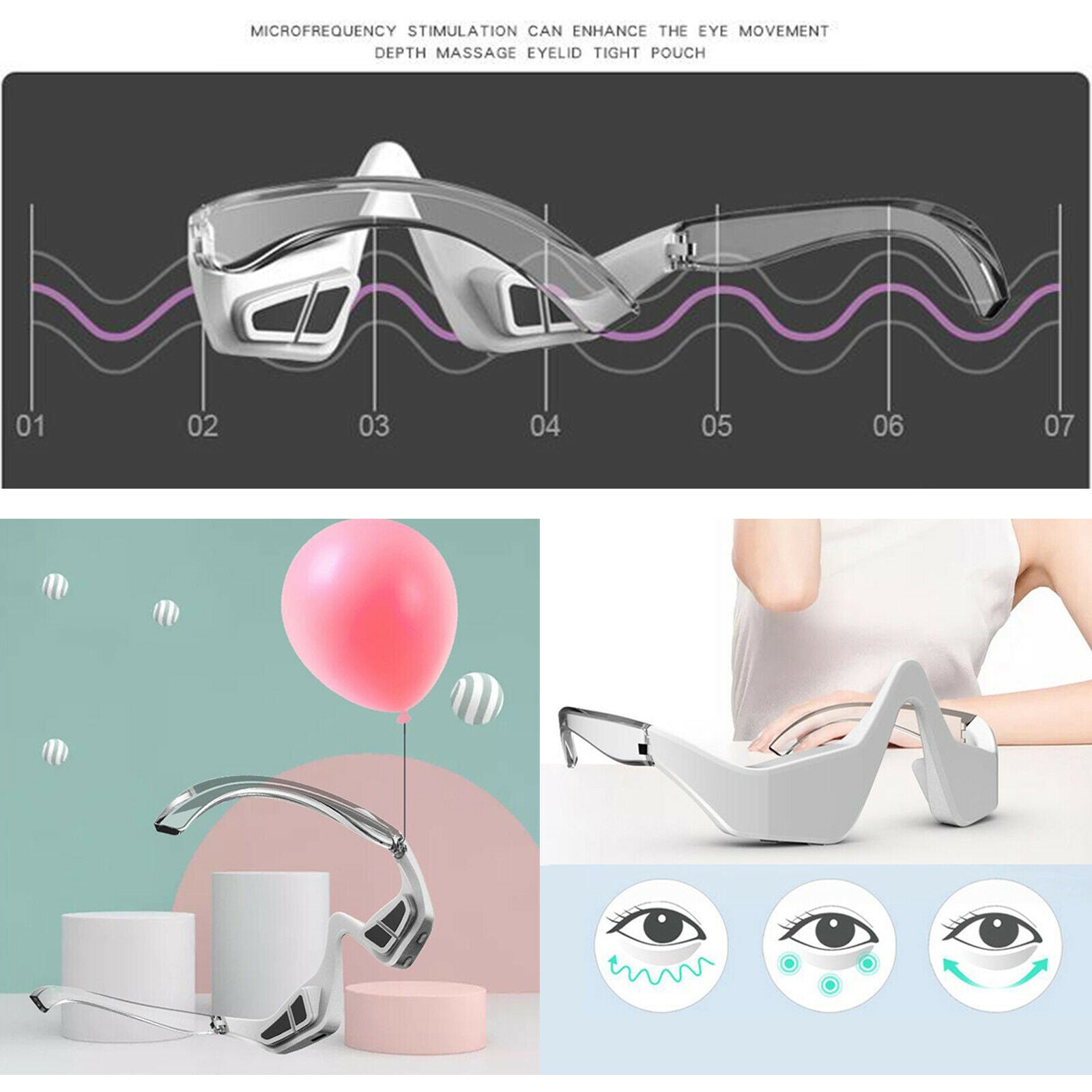 Sonic Vibration Eye Massager Rechargeable for Relieve Eye Strain Puffiness