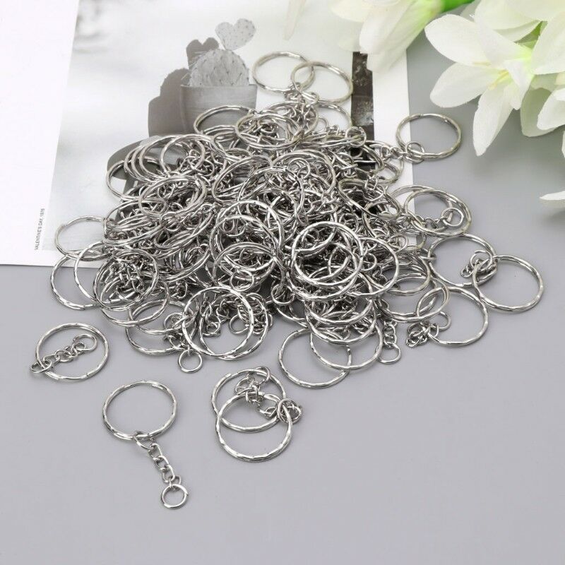 100pcs/set 25mm Keyring Keychain Split Ring Short Chain Key Fob DIY Rings Craft