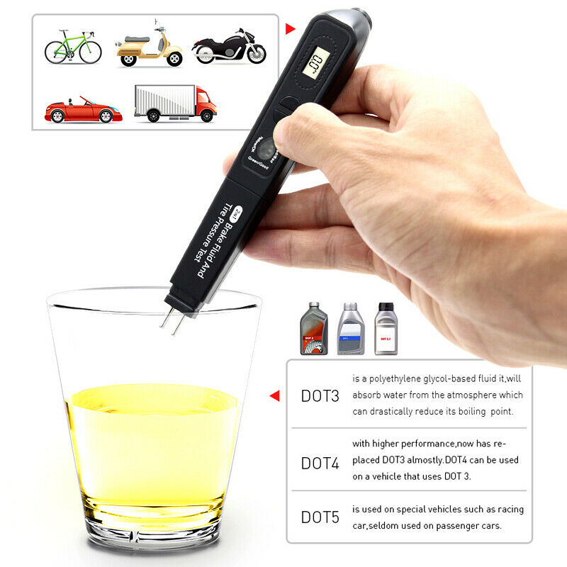 Brake fluidand Liquid Tester Pen With 5 LED Tire Pressure Test 2 IN 1 LCD Safety