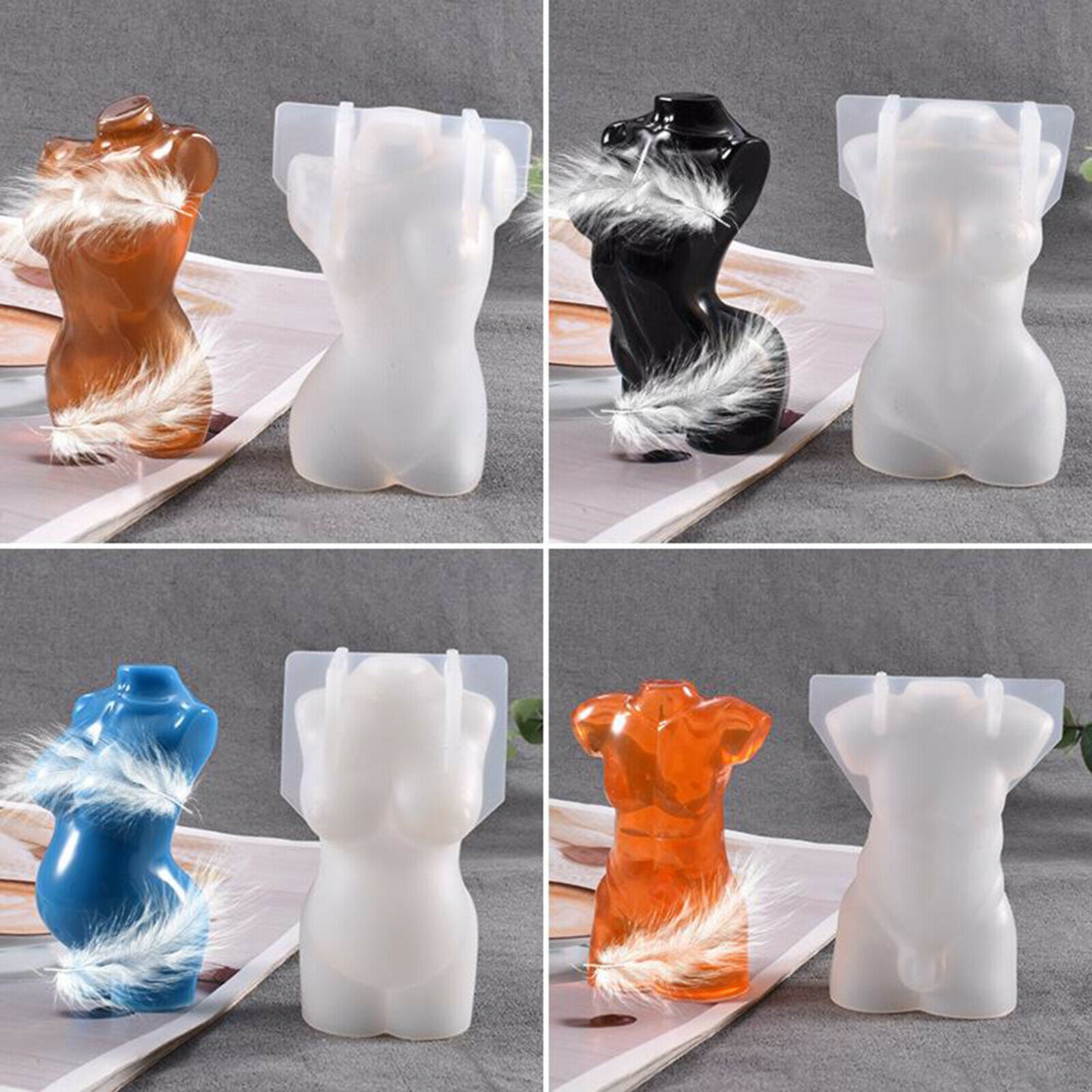 2x Silicone Candle Moulds Clear Women Men Soap Mould Homemade Arts Epoxy