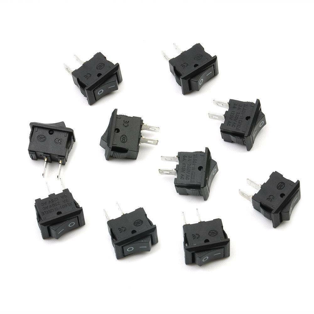 10pcs DC 12V 16A 10x15mm SPST ON/OFF Switch Mini Black 2 Pin Rocker Switch Tools