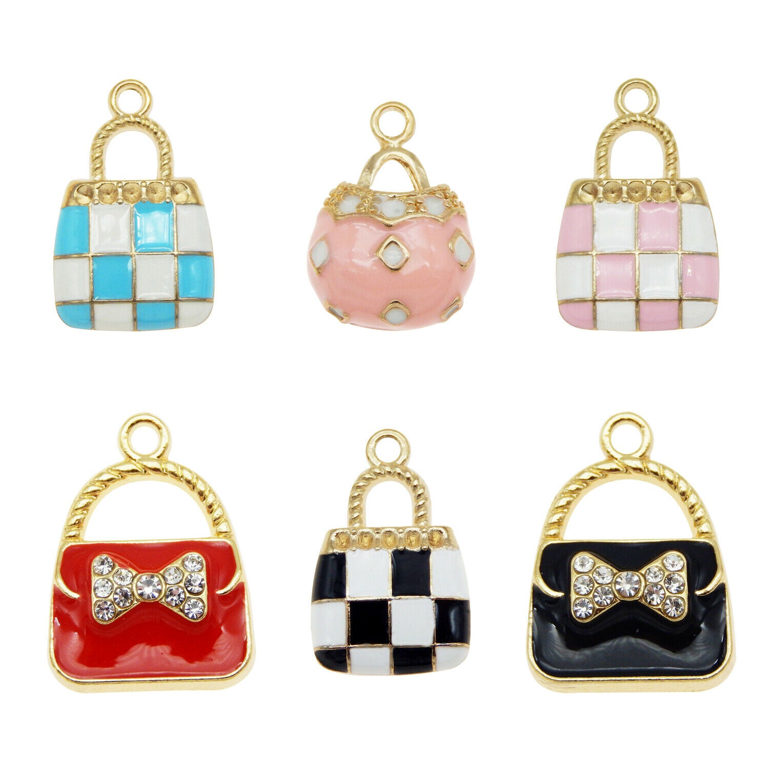 12PCS/Pack Mixed Assorted Bag Handbags Enamel Plated Charms Pendant DIY Findings