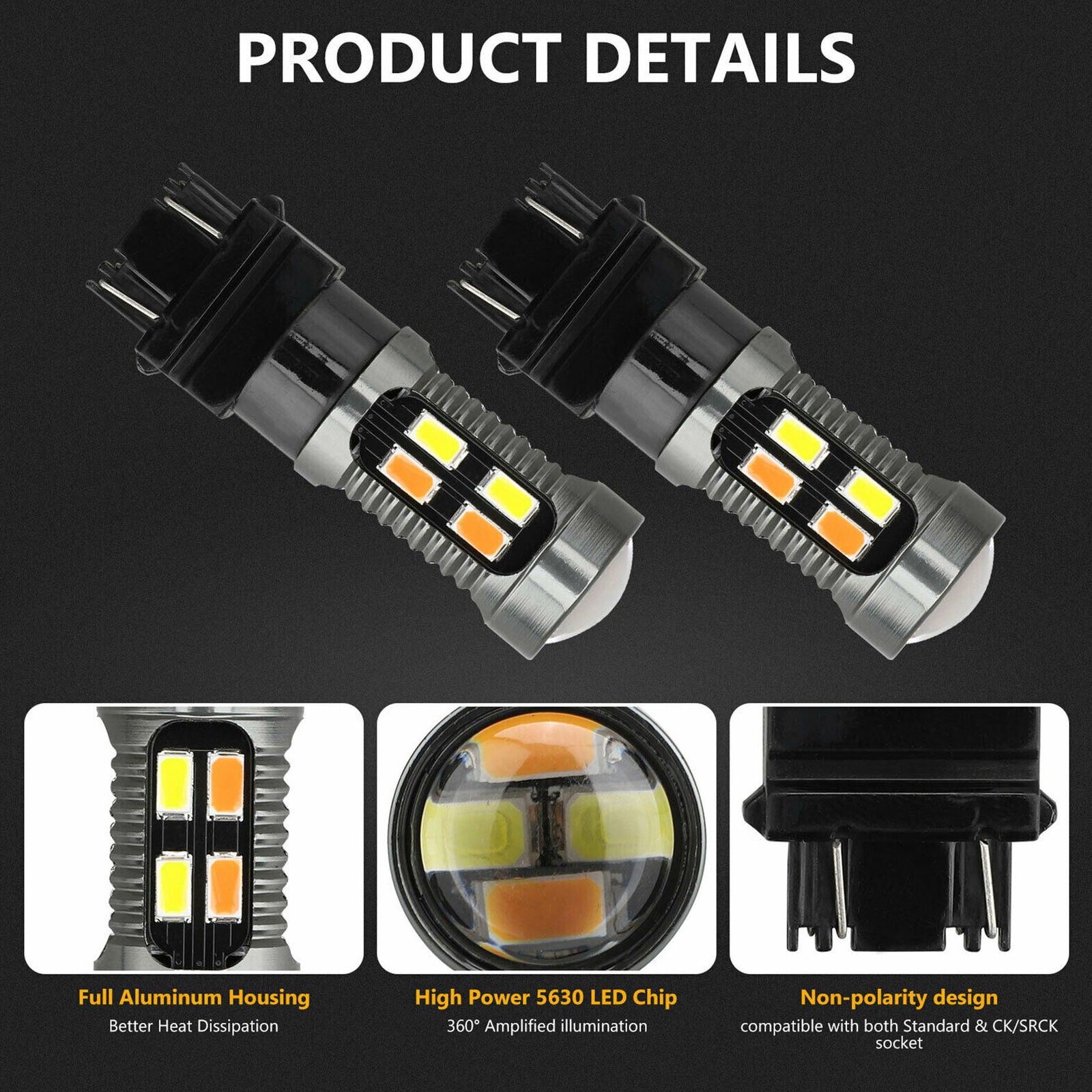4X 3157 Switchback LED Turn Signal Light 4157na 3457a LED Bulbs 3156 White Amber
