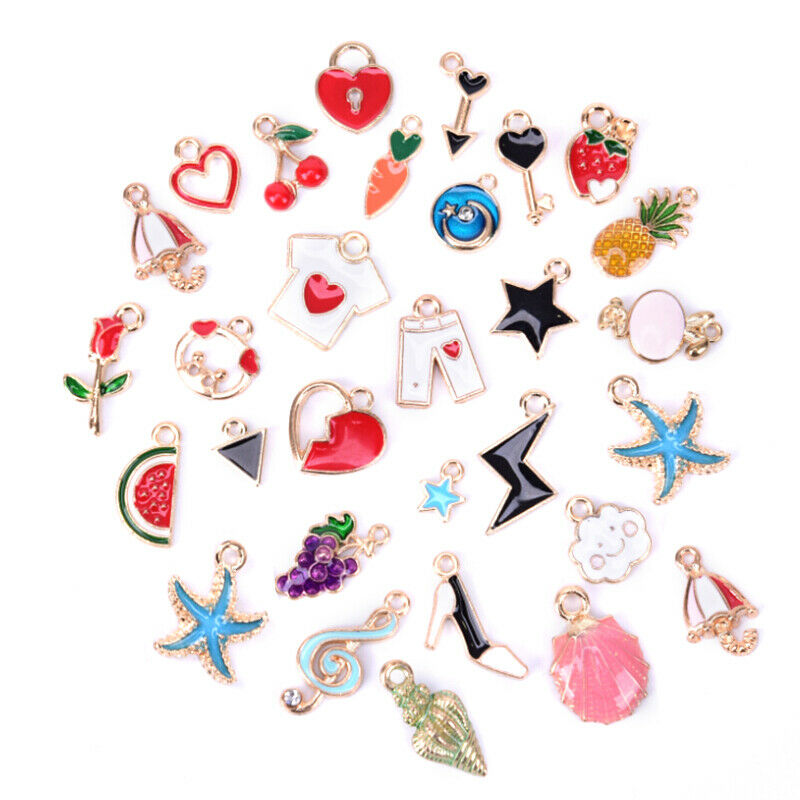 30pcs/lot Enamel Alloy Mixed Charms Pendant Jewelry DIY Craft Making Colo.l8