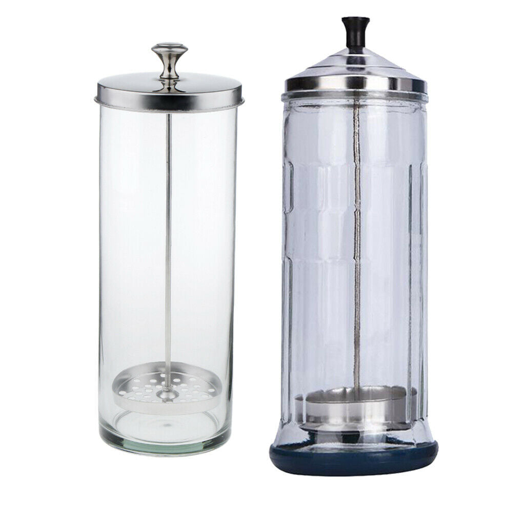 2x Disinfectant Jar Glass Container Sanitizer Germicide Jar for Barber Salon