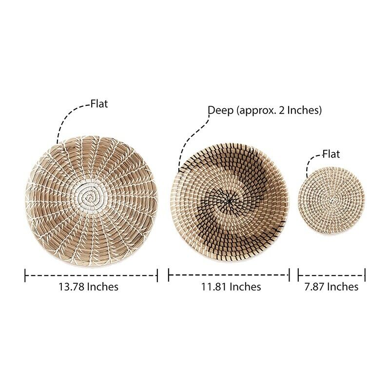 Handmade Hanging Wall Basket Decor(Set of 3)Round Woven Basket ,Boho Home DeT5P7