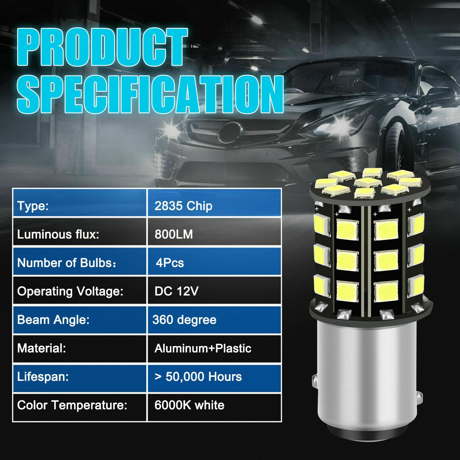 4x 1157 33-SMD White LED Tail Brake Stop Reverse Parking Turn Signal Light Bulbs