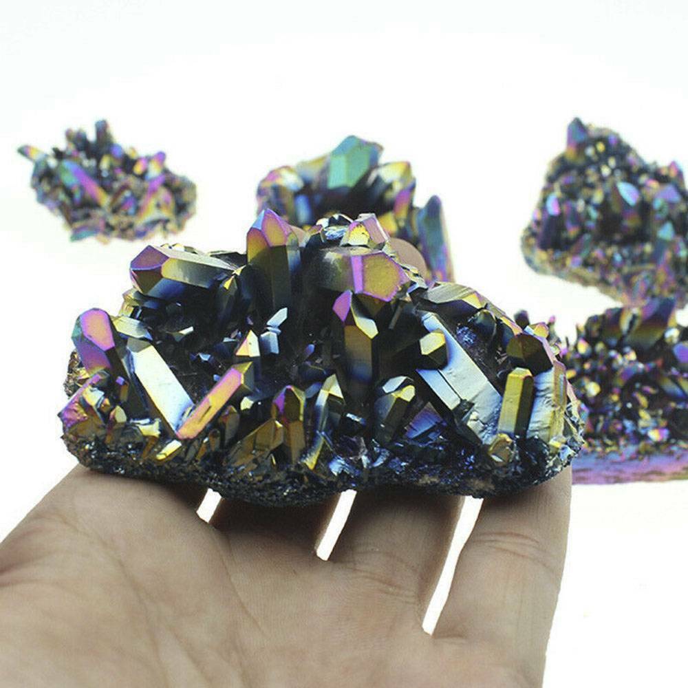UK Natural Crystal Quartz Aura Amethyst Rainbow Titanium Specimen Cluster Stone