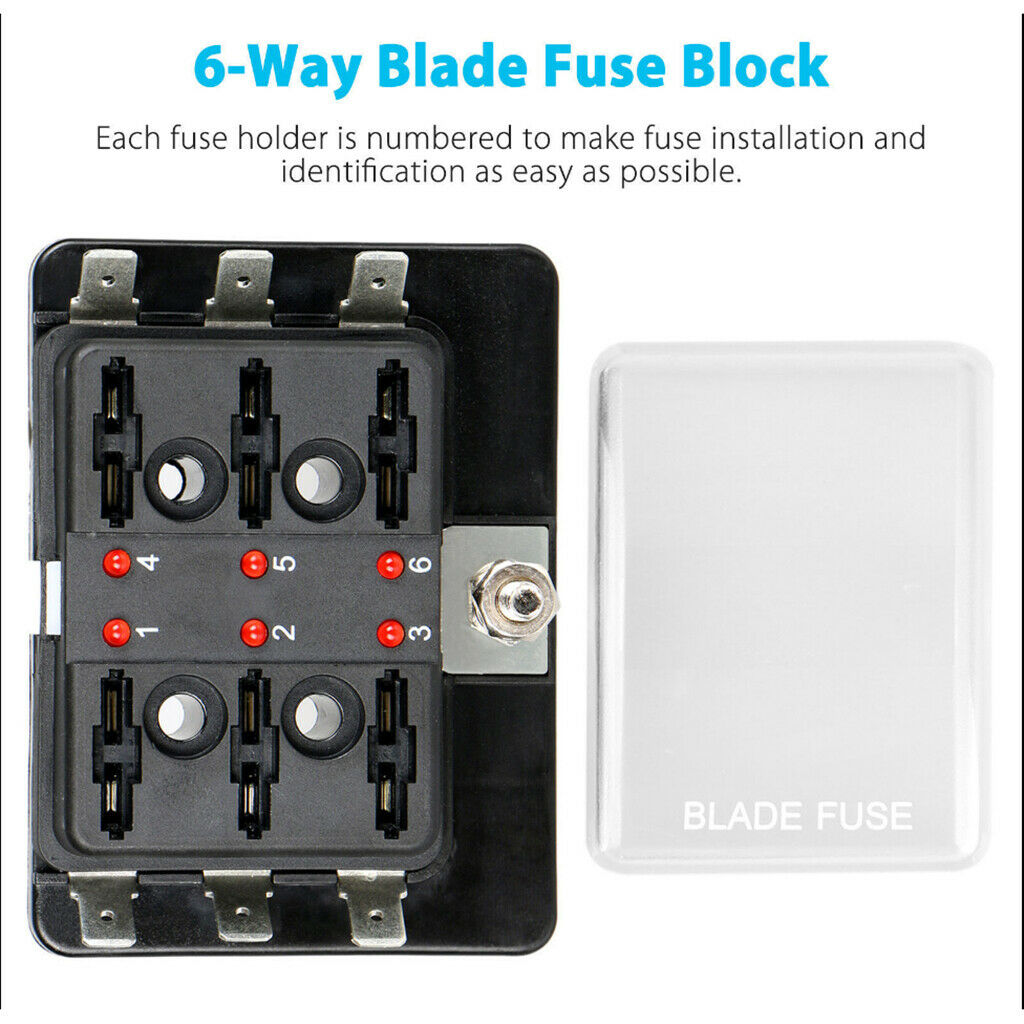 LED Safety Indictor Light Blade Fuse Box Circuit Fuse Block For Boat Car (6 Way)