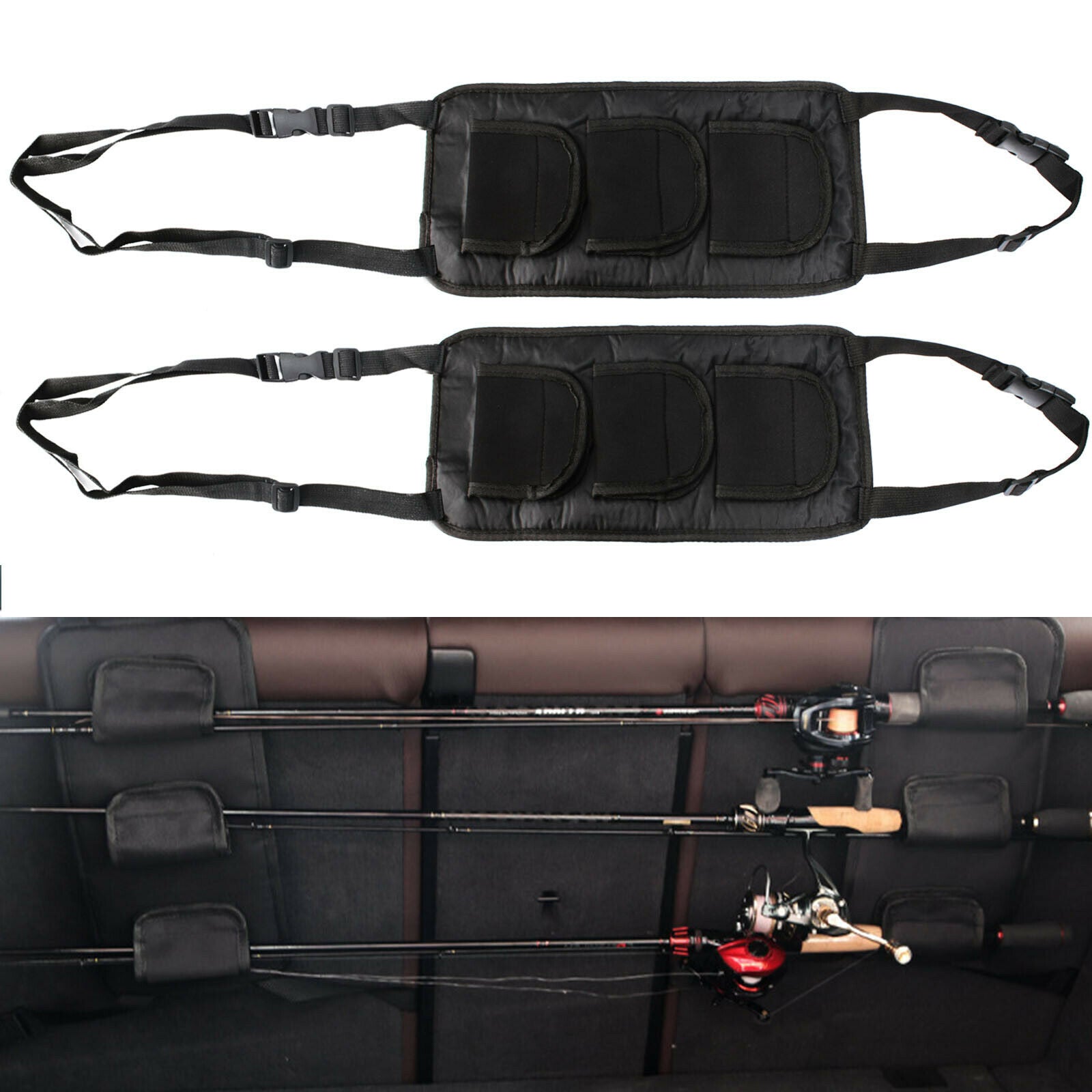 Fishing Rod Rest Holder Car Carrier Vehicle Backseat Rod Rack 3 Poles Storage