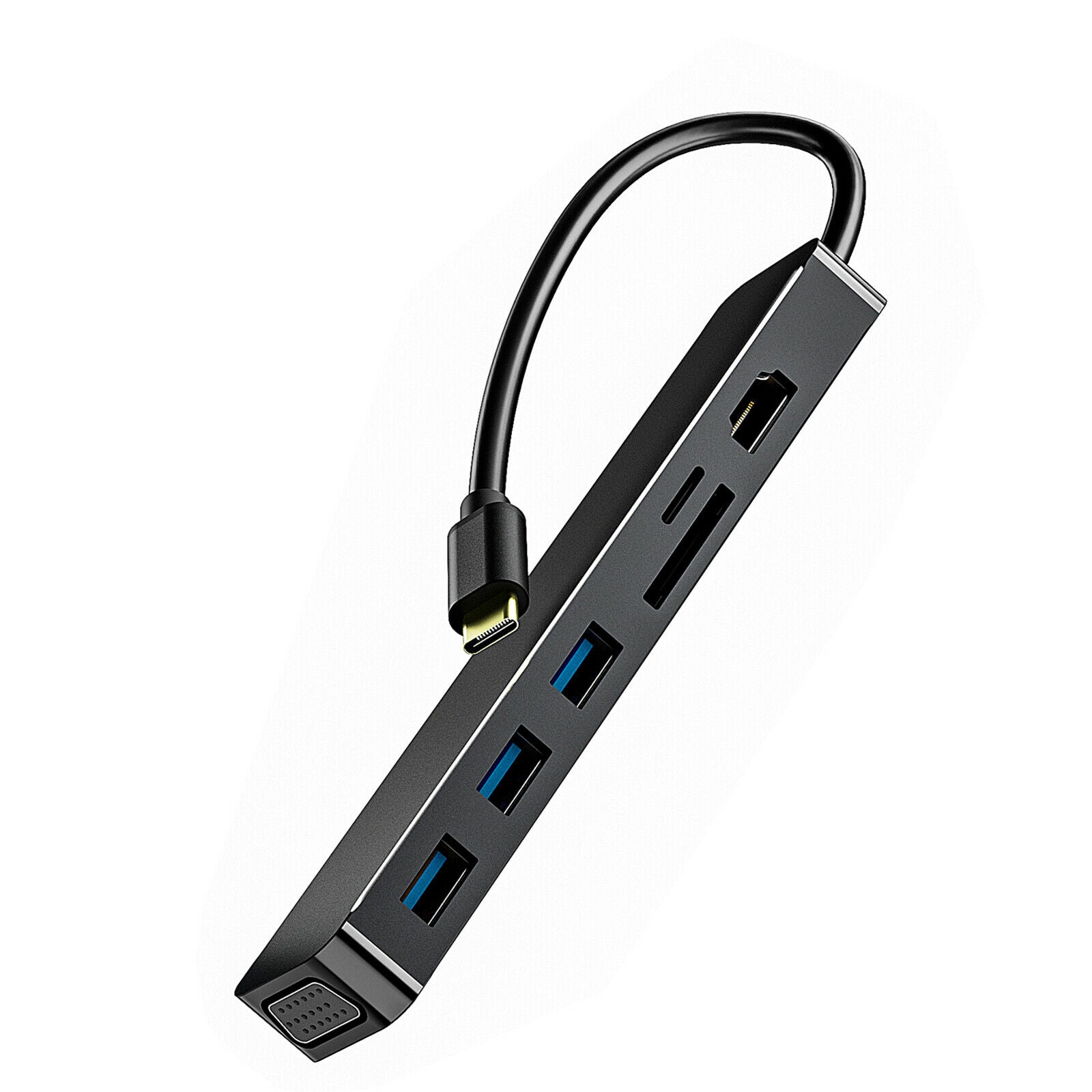 Aluminum 7 in 1 USB 3.0 C to HDMI VGA Hub Adapter Dongle Plug&Play Compact