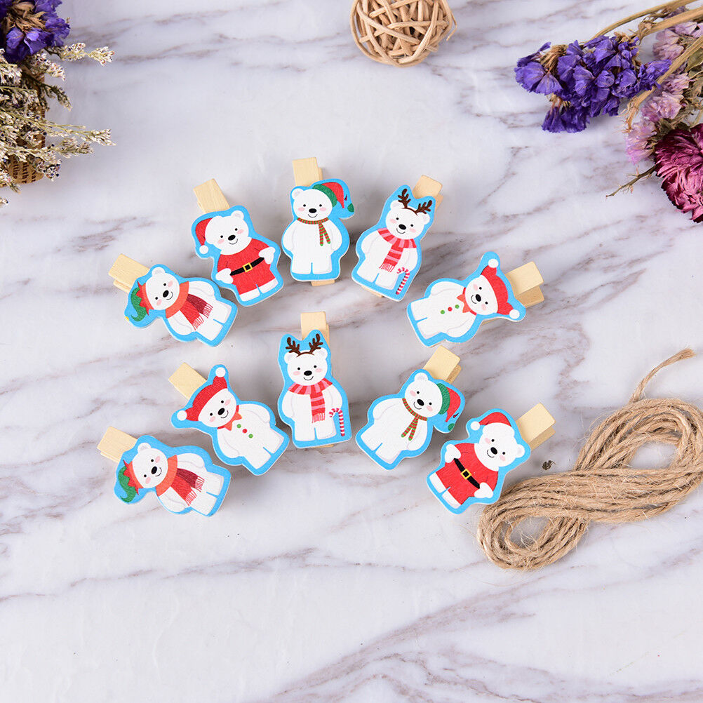 10PCS/Set Christmas Bear Wood Clips Photo Paper Pegs Clothespin Craft Deco.l8