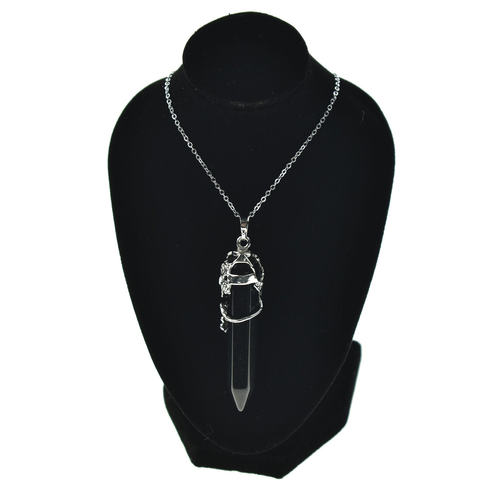 Black Obsidian Chain Pendant Necklace Gift Jewelry Size 24"