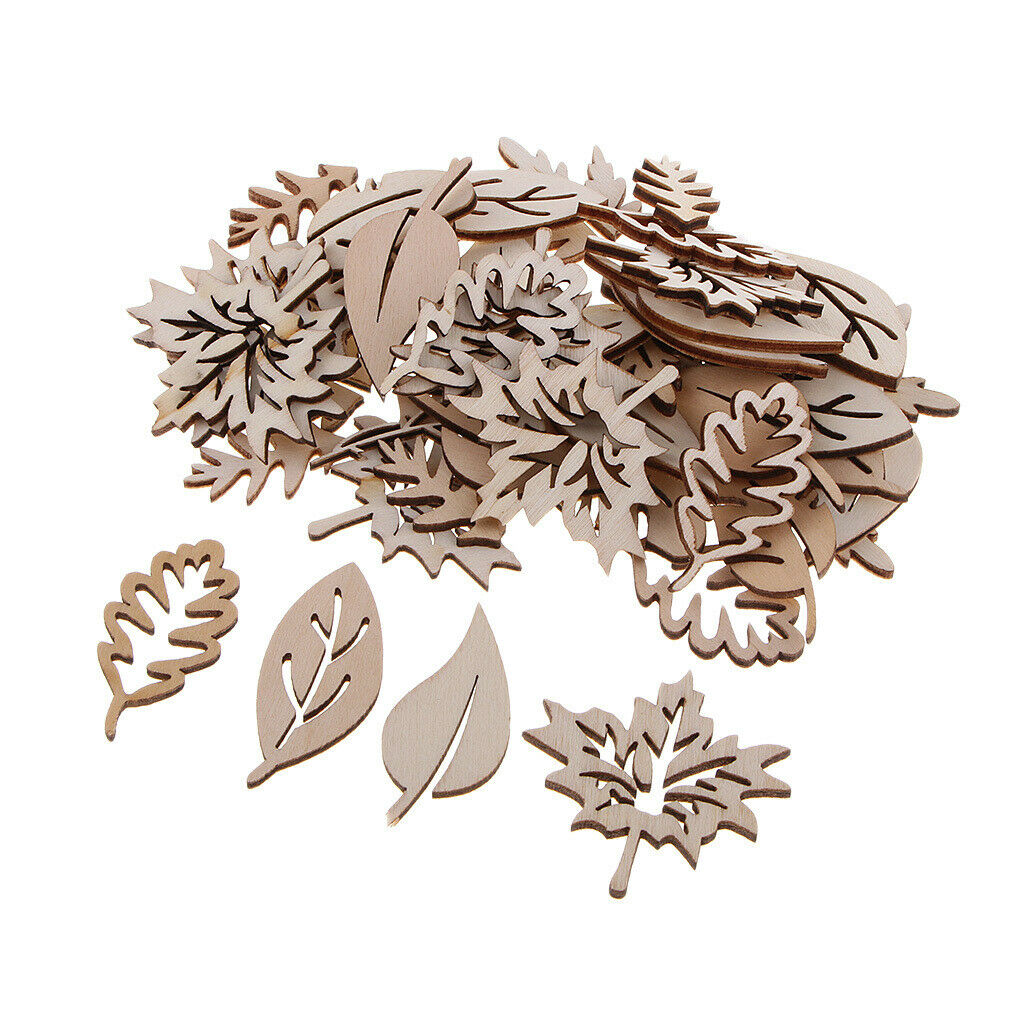 50 Pieces Natural Wooden Leaves Shapes For DIY Craft