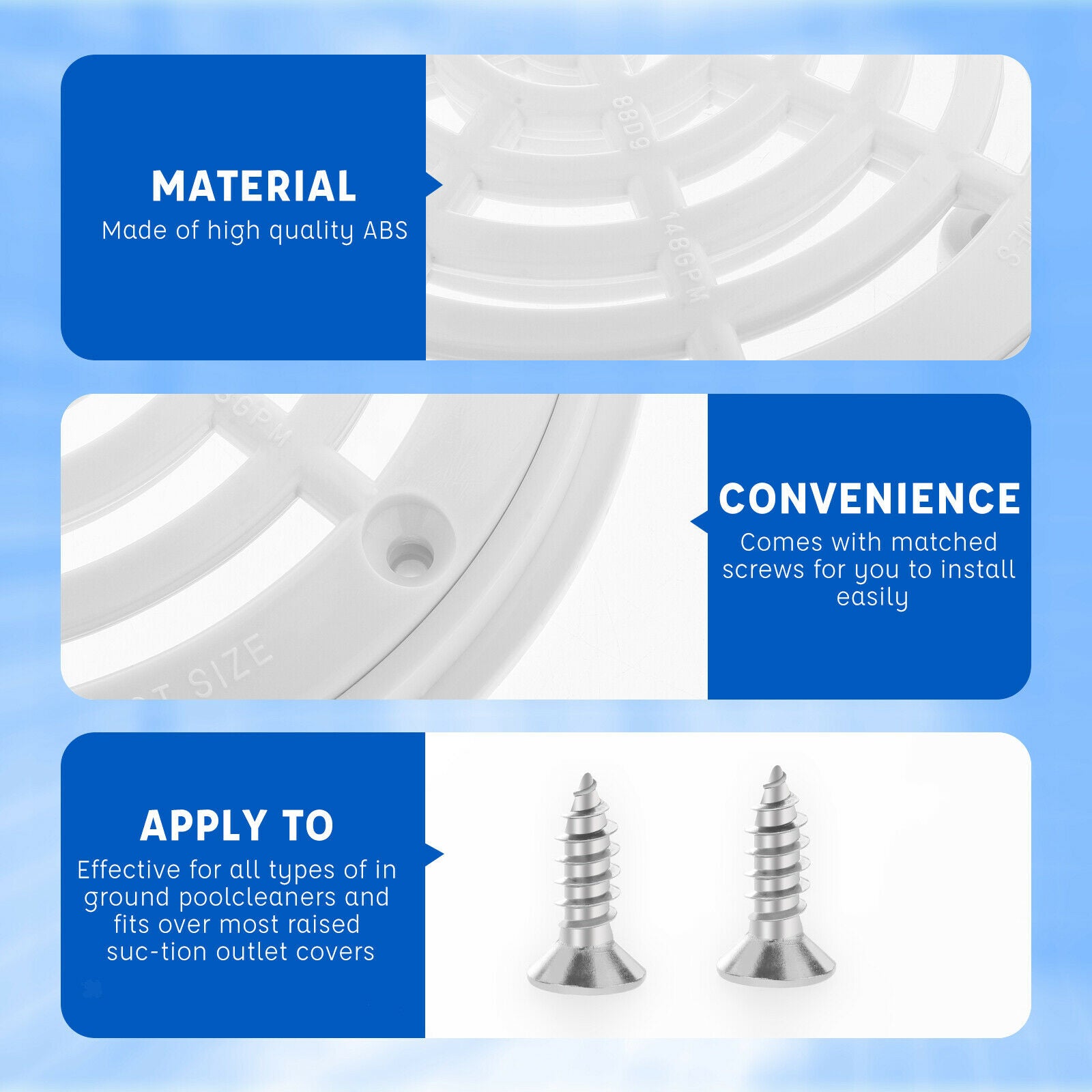Plastic 8'' Replacement Main Drain Cover Overflow Suction Outlet Accessary