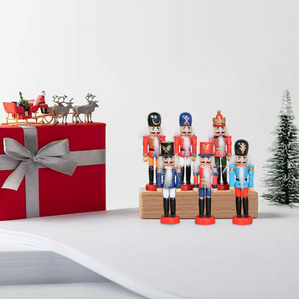 6Pcs Nutcracker Soldier Soldier Figures Decorative Ornament Christmas Gifts